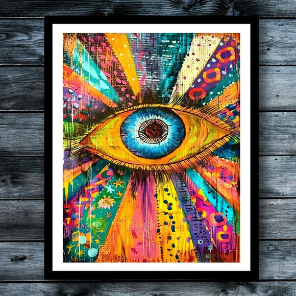 Handmade Other - Magic All Seeing Eye Art Print Bright Vivid Wall Art